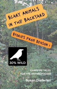 Ebook cover, with title in dripping black text on orange banners, black and white raven logo, and white block text with author name. Background is a mysterious yet lush forest.